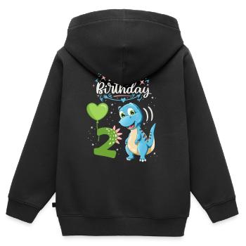 2nd birthday dinosaur, dinosaur child, 2 years old - Kids Premium Organic Zip-up Hoodie - black - Back - AI Model Kid Male (0cm)