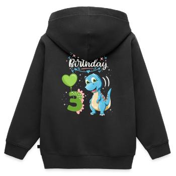 3ème anniversaire dinosaure, enfant dinosaure, 3 ans - Sweat Premium à capuche zippé enfant bio - noir - Dos - AI Model Kid Male (0cm)
