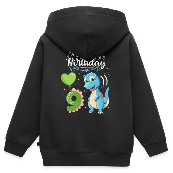 Dinosaure de 9e anniversaire, enfant dinosaure, 9 ans - Sweat Premium à capuche zippé enfant bio - noir - Dos - AI Model Kid Male (0cm)