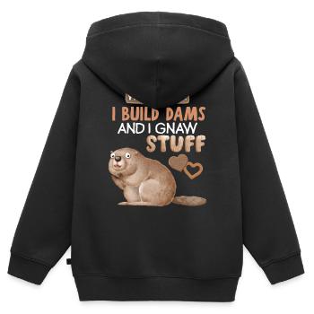 Drôle de castor, dison de castor, jeu de mots, jeu de mots - Sweat Premium à capuche zippé enfant bio - noir - Dos - AI Model Kid Male (0cm)