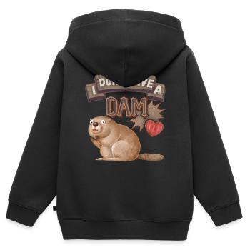 Drôle de castor, dison de castor, jeu de mots, jeu de mots - Sweat Premium à capuche zippé enfant bio - noir - Dos - AI Model Kid Male (0cm)