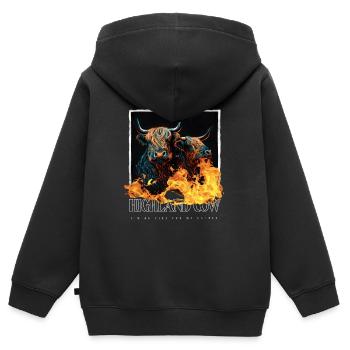 Portrait de bétail écossais des Highlands - Sweat Premium à capuche zippé enfant bio - noir - Dos - AI Model Kid Male (0cm)