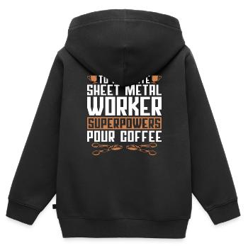 Un tôlier pour activer le travail de la tôle - Sweat Premium à capuche zippé enfant bio - noir - Dos - AI Model Kid Male (0cm)