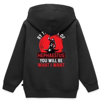 Forger par la volonté d’Héphaïstos, métallurgiste - Sweat Premium à capuche zippé enfant bio - noir - Dos - AI Model Kid Male (0cm)