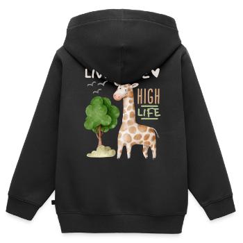 Comic-Giraffe lustiger Spruch Livin'-the-High-Life - Kinder Premium Organic Zip Hoodie - Schwarz - Hinten - AI Model Kid Male (0cm)