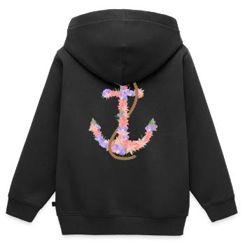 Capitaine de fleurs d’ancre - Sweat Premium à capuche zippé enfant bio - noir - Dos - AI Model Kid Male (0cm)