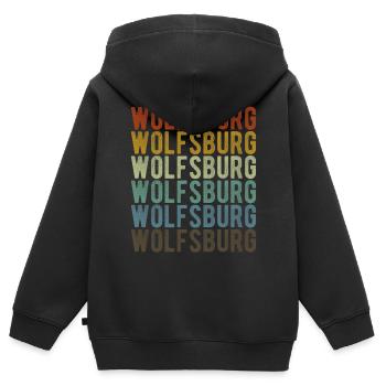 Wolfsburg City Rétro Vintage - Sweat Premium à capuche zippé enfant bio - noir - Dos - AI Model Kid Male (0cm)