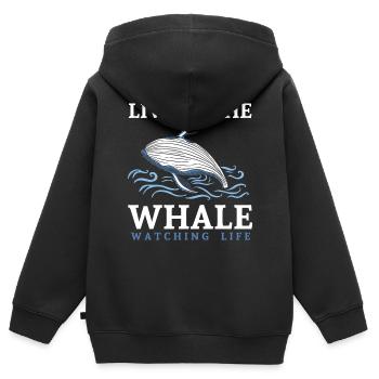 Baleines, baleines, observation des baleines, observation des baleines - Sweat Premium à capuche zippé enfant bio - noir - Dos - AI Model Kid Male (0cm)