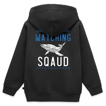 Baleines, baleines, observation des baleines, observation des baleines - Sweat Premium à capuche zippé enfant bio - noir - Dos - AI Model Kid Male (0cm)