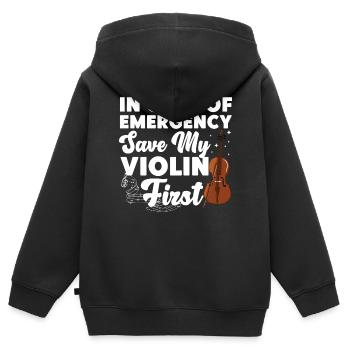 Violoniste en cas de - Sweat Premium à capuche zippé enfant bio - noir - Dos - AI Model Kid Male (0cm)