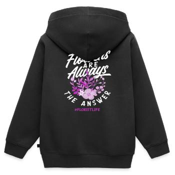 Doux Fleuristes Fleuristes Cadeau Fleuristes - Sweat Premium à capuche zippé enfant bio - noir - Dos - AI Model Kid Male (0cm)