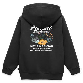 Fleuriste Fleuriste Magicien - Sweat Premium à capuche zippé enfant bio - noir - Dos - AI Model Kid Male (0cm)