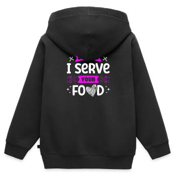 Soyez gentil, je sers votre déjeuner - Sweat Premium à capuche zippé enfant bio - noir - Dos - AI Model Kid Male (0cm)