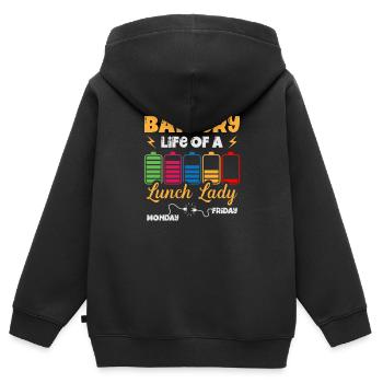 Durée de vie de la batterie d’une cafétéria Lunch Lady - Sweat Premium à capuche zippé enfant bio - noir - Dos - AI Model Kid Male (0cm)