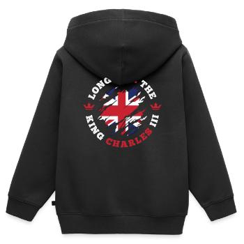 King Charles 3. Krönung der britischen Flagge - Kinder Premium Organic Zip Hoodie - Schwarz - Hinten - AI Model Kid Male (0cm)