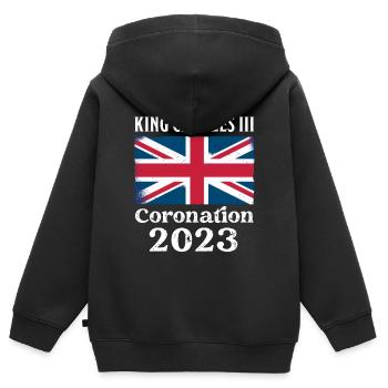Krönung 2023 König Karl III. - Kinder Premium Organic Zip Hoodie - Schwarz - Hinten - AI Model Kid Male (0cm)