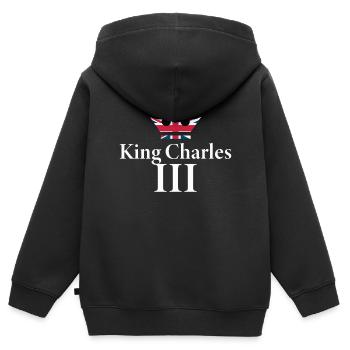 Britischer Kronkönig Karl III. Britisches Königshaus - Kinder Premium Organic Zip Hoodie - Schwarz - Hinten - AI Model Kid Male (0cm)