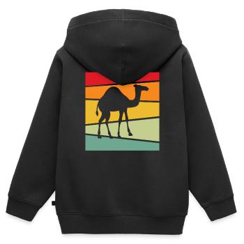 Rétro Dromadaire - Sweat Premium à capuche zippé enfant bio - noir - Dos - AI Model Kid Male (0cm)