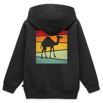 Rétro Dromadaire - Sweat Premium à capuche zippé enfant bio - noir - Dos - AI Model Kid Male (0cm)