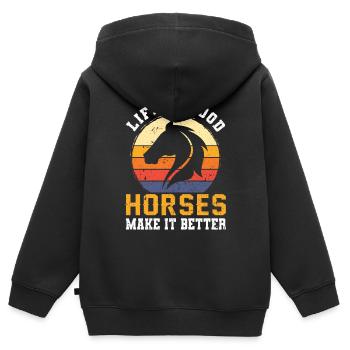 Cool Retro Vintage Cheval Hanovrien Cadeau - Sweat Premium à capuche zippé enfant bio - noir - Dos - AI Model Kid Male (0cm)