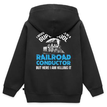 Échelle de chemin de fer, Railfan de chemin de fer - Sweat Premium à capuche zippé enfant bio - noir - Dos - AI Model Kid Male (0cm)