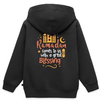 Ramadan, Rabian, Muslim, Islamisch - Kinder Premium Organic Zip Hoodie - Schwarz - Hinten - AI Model Kid Male (0cm)
