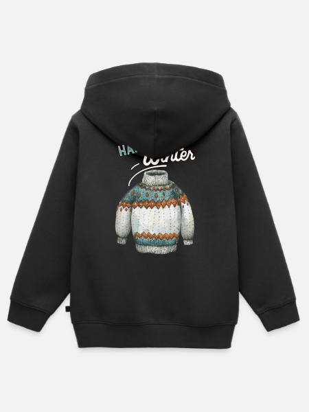 Winter-Design, Strick Pullover Happy-Winter Spruch - Kinder Premium Organic Zip Hoodie - Schwarz