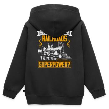 Railway fan, locomotive, railway conductor - Kids Premium Organic Zip-up Hoodie - black - Back - AI Model Kid Male (0cm)