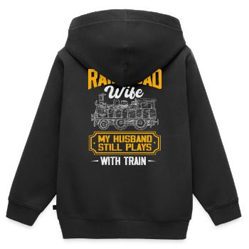 Railway fan, locomotive, railway conductor - Kids Premium Organic Zip-up Hoodie - black - Back - AI Model Kid Male (0cm)