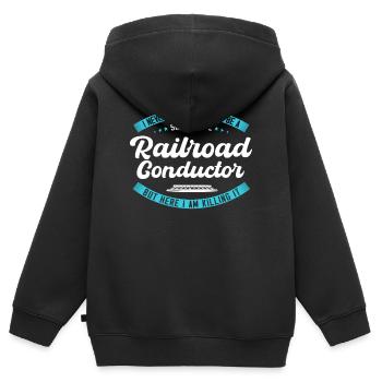 Railway fan, locomotive, railway conductor - Kids Premium Organic Zip-up Hoodie - black - Back - AI Model Kid Male (0cm)