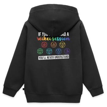 Reiki - Kinder Premium Organic Zip Hoodie - Schwarz - Hinten - AI Model Kid Male (0cm)