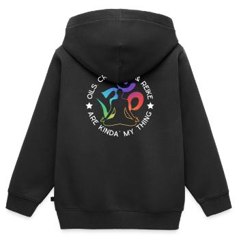 Reiki - Kinder Premium Organic Zip Hoodie - Schwarz - Hinten - AI Model Kid Male (0cm)