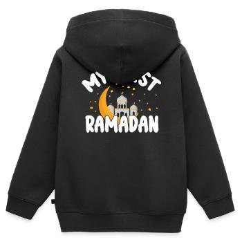 Célébration du Ramadan, fête musulmane - Sweat Premium à capuche zippé enfant bio - noir - Dos - AI Model Kid Male (0cm)