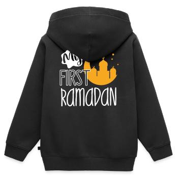 Célébration du Ramadan, fête musulmane - Sweat Premium à capuche zippé enfant bio - noir - Dos - AI Model Kid Male (0cm)