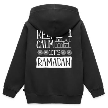 Célébration du Ramadan, fête musulmane - Sweat Premium à capuche zippé enfant bio - noir - Dos - AI Model Kid Male (0cm)
