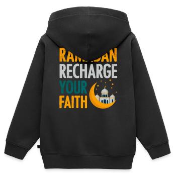 Célébration du Ramadan, fête musulmane - Sweat Premium à capuche zippé enfant bio - noir - Dos - AI Model Kid Male (0cm)