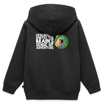 Le géocaching réveille la soif d’aventure du cerveau - Sweat Premium à capuche zippé enfant bio - noir - Dos - AI Model Kid Male (0cm)