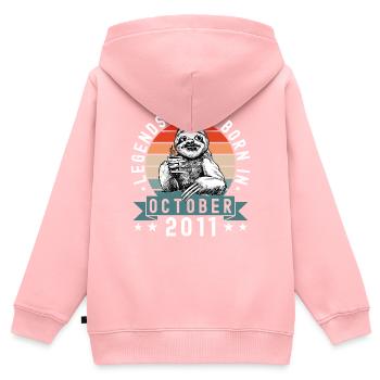 Les légendes sont nées en octobre 2011 Paresseux paresseux - Sweat Premium à capuche zippé enfant bio - rose - Dos - AI Model Kid Female (0cm)