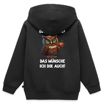 Gute Laune Eule - Kinder Premium Organic Zip Hoodie - Schwarz - Hinten - AI Model Kid Male (0cm)