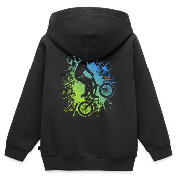 BMX Fahrrad Farbklecks Radfahrer Stunt BMX - Kinder Premium Organic Zip Hoodie - Schwarz - Hinten - AI Model Kid Male (0cm)