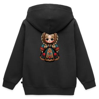 Matriochka - Sweat Premium à capuche zippé enfant bio - noir - Dos - AI Model Kid Male (0cm)