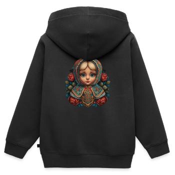 Matriochka - Sweat Premium à capuche zippé enfant bio - noir - Dos - AI Model Kid Male (0cm)