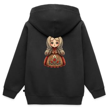 Matriochka - Sweat Premium à capuche zippé enfant bio - noir - Dos - AI Model Kid Male (0cm)
