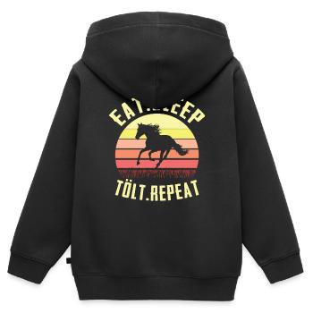 Cheval islandais Isi Tölt Chevaux islandais - Sweat Premium à capuche zippé enfant bio - noir - Dos - AI Model Kid Male (0cm)