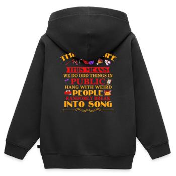 Broadway, Musical, Nerd de théâtre - Sweat Premium à capuche zippé enfant bio - noir - Dos - AI Model Kid Male (0cm)