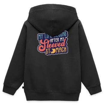 Adipositasmanschette Magenverkleinerung Abnehmen - Kinder Premium Organic Zip Hoodie - Schwarz - Hinten - AI Model Kid Male (0cm)