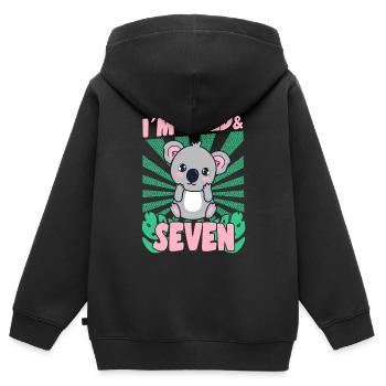 Im Wild Et 7 ans Bday Party Cadeau Koala - Sweat Premium à capuche zippé enfant bio - noir - Dos - AI Model Kid Male (0cm)