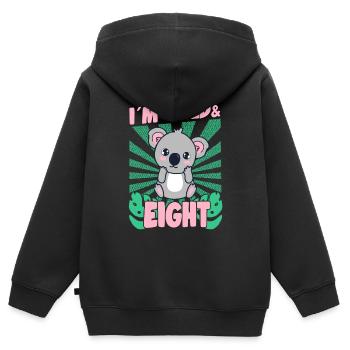 Im Wild Et 8 ans Bday Party Cadeau Koala - Sweat Premium à capuche zippé enfant bio - noir - Dos - AI Model Kid Male (0cm)