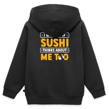 Je me demande si les sushis pensent aussi à moi - Sweat Premium à capuche zippé enfant bio - noir - Dos - AI Model Kid Male (0cm)