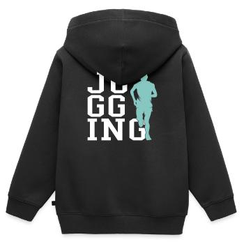 Faire du jogging - Sweat Premium à capuche zippé enfant bio - noir - Dos - AI Model Kid Male (0cm)